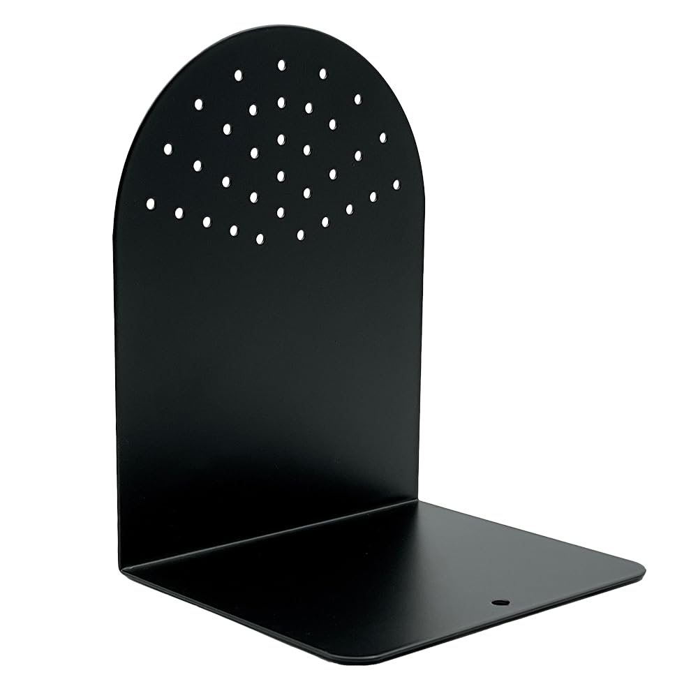 Huron 7in Steel Fanhole Non-Skid Bookends, Pair, Black