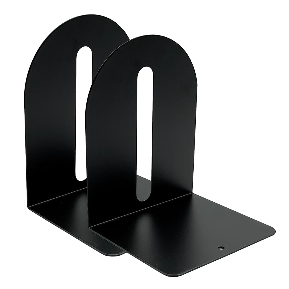 Huron 7in Steel Arched Non-Skid Bookends, Pair, Black