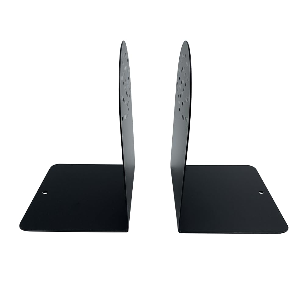 Huron 7in Steel Fanhole Non-Skid Bookends, Pair, Black