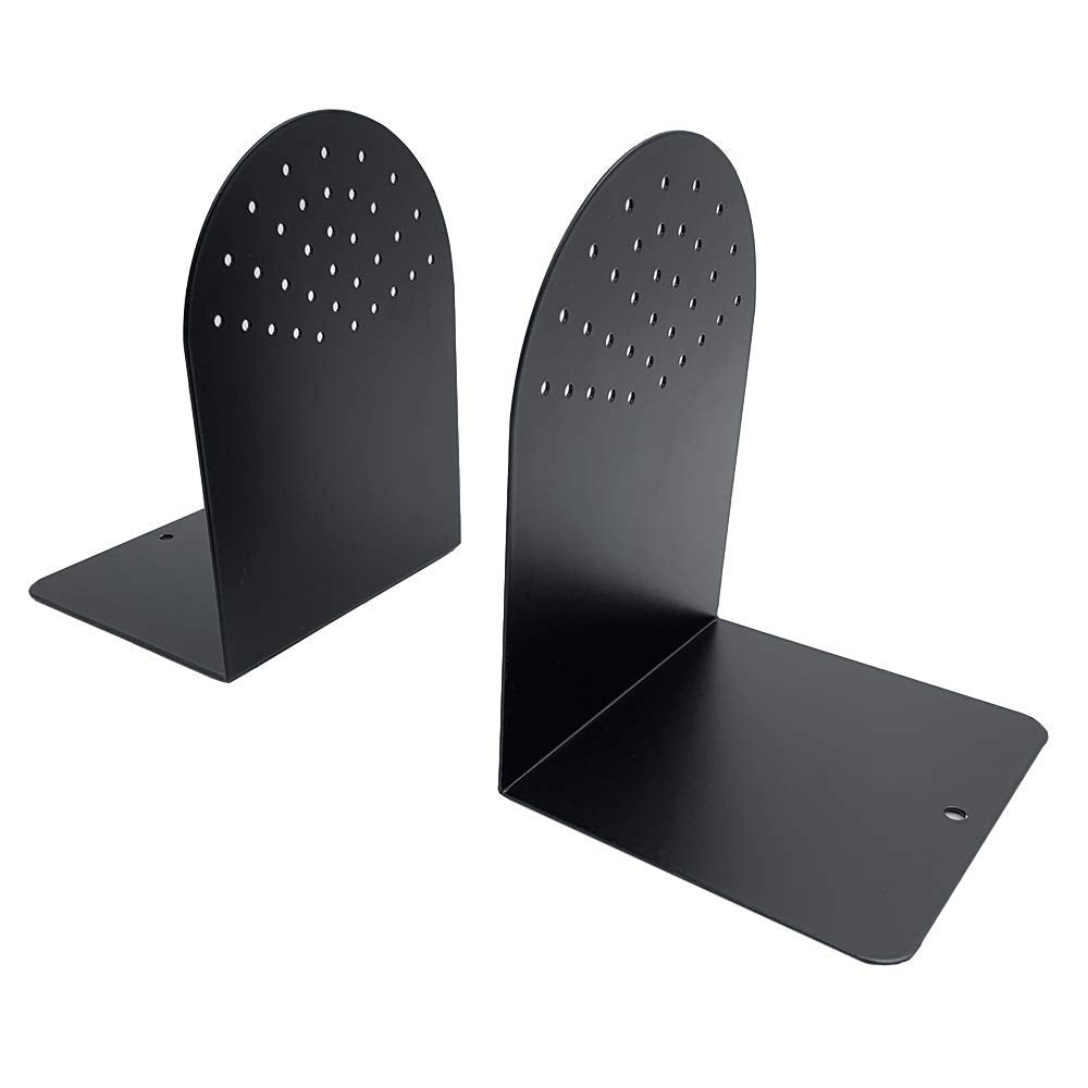 Huron 7in Steel Fanhole Non-Skid Bookends, Pair, Black