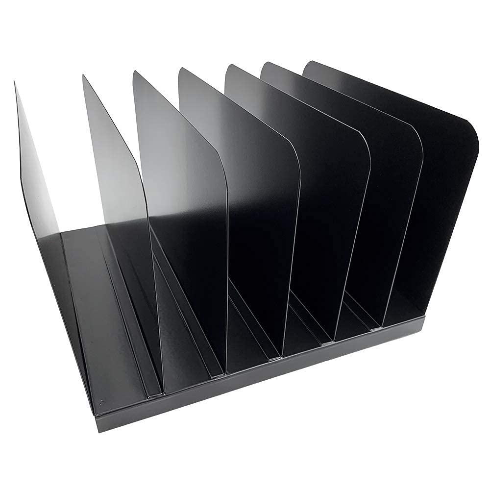 Huron Applied Sciences, Vertical 6 Slot Steel Desk Organizer/Sorter, Black