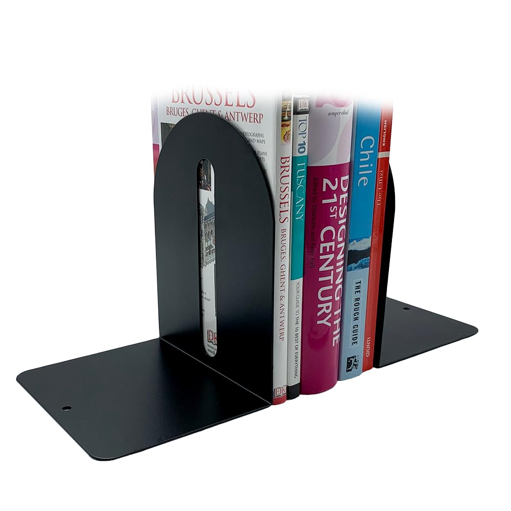 Huron 9in Steel Arched Non-Skid Bookends, Pair, Black