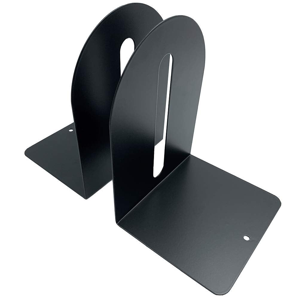 Huron 7in Steel Arched Non-Skid Bookends, Pair, Black