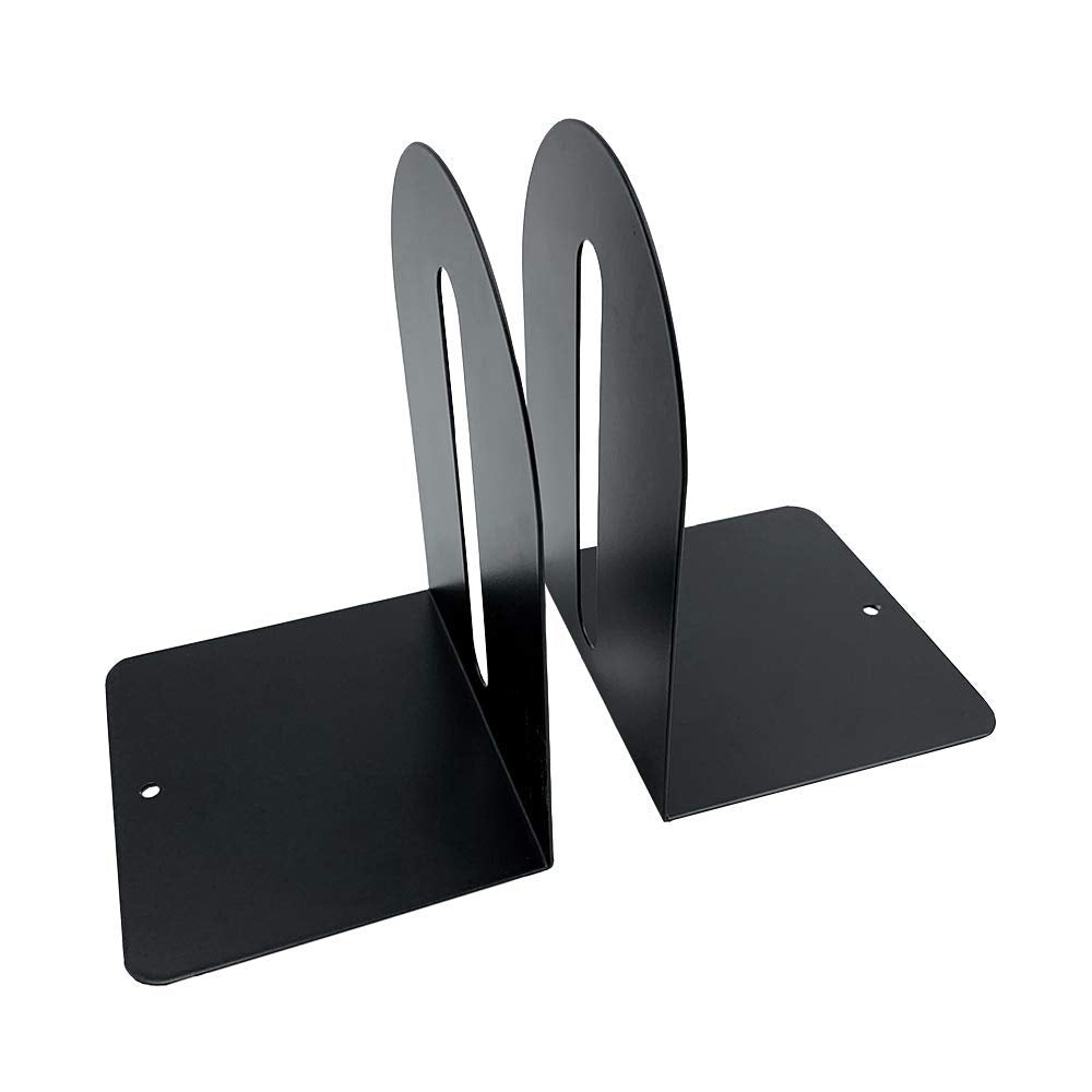 Huron 7in Steel Arched Non-Skid Bookends, Pair, Black