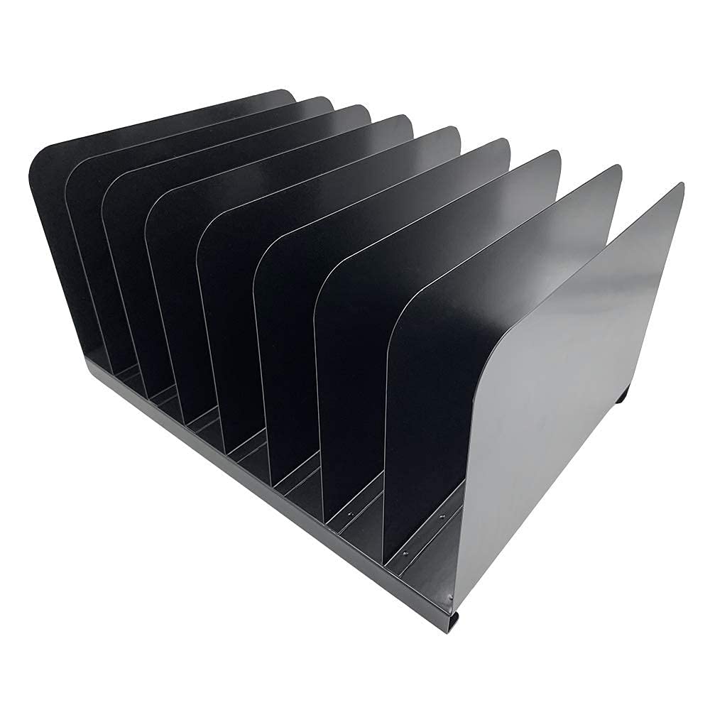 Huron Applied Sciences Vertical 8 Slot Steel Desk Organizer/Sorter, Black