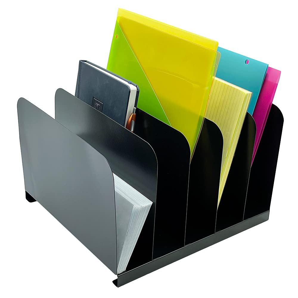 Huron Vertical 5 Slot Steel Desk Organizer/Sorter, Black