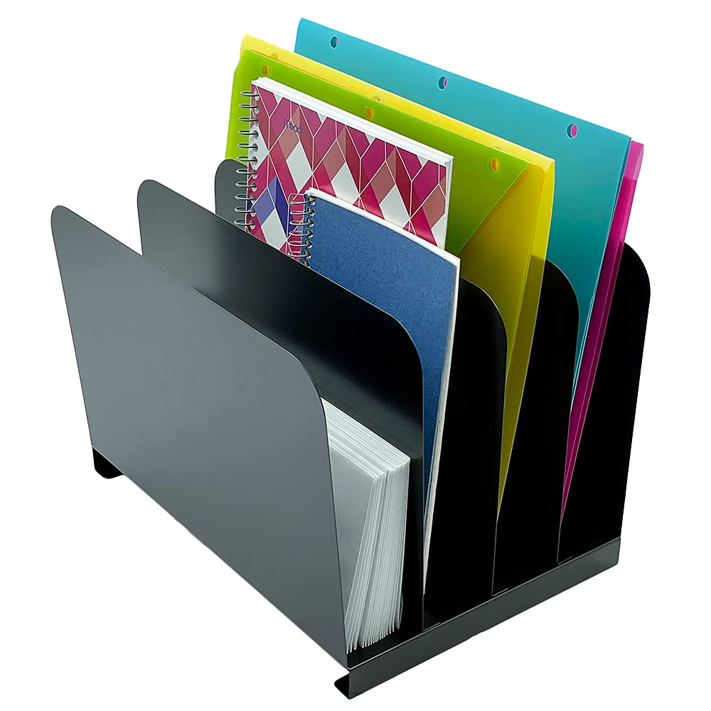 Huron Vertical 4 Slot Steel Desk Organizer/Sorter, Black