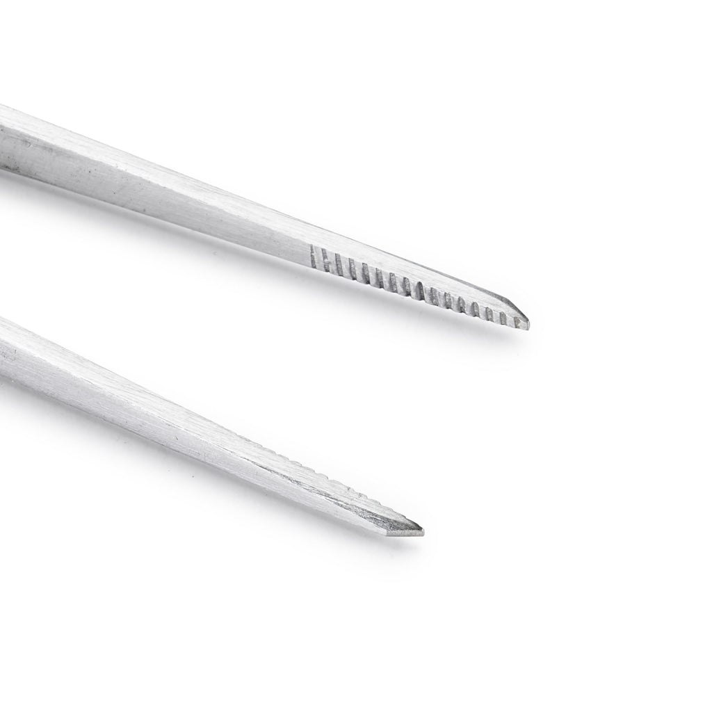 HURON Tweezers, Cross-lock Slotted Round End, 6.5in