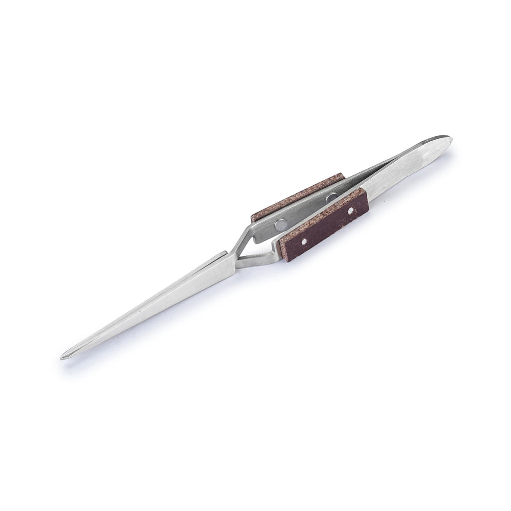 HURON Tweezers, Cross-lock Slotted Round End, 6.5in