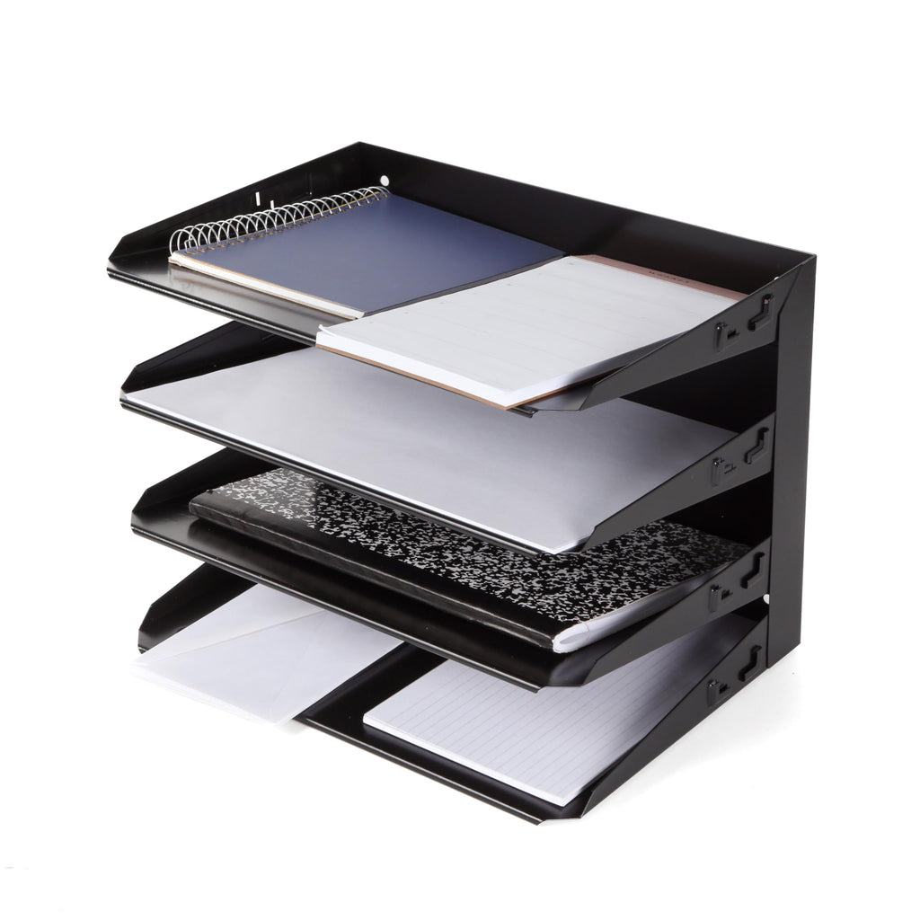 Huron Horizontal 4 Slot Steel Desk Organizer, Black