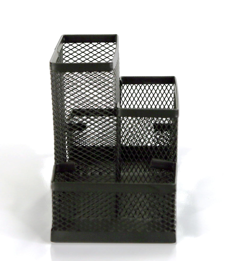 HURON Pen Holder, 4 Cmptmt Metal Mesh, Black