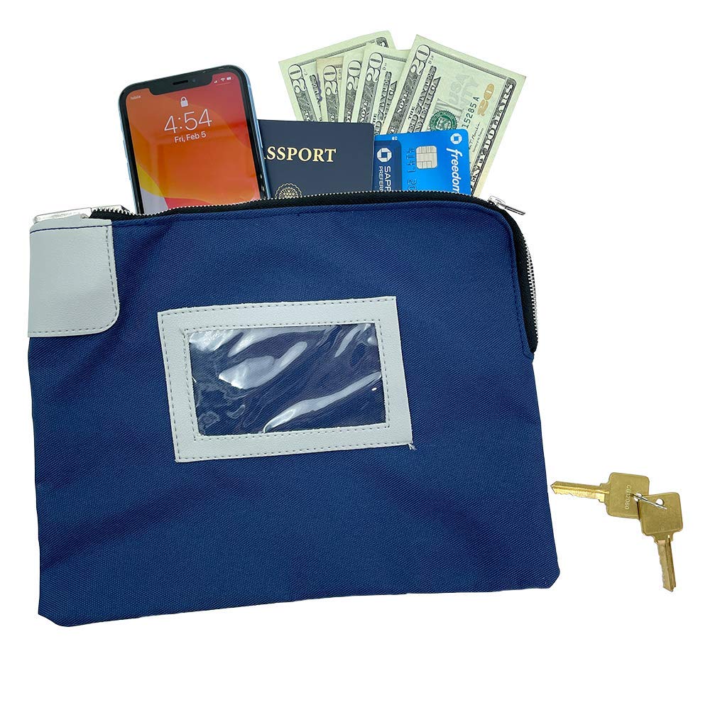 Huron Heavy Duty Locking Deposit Bag Blue Bank Money Cash Security Pop Up Lock 2 Keys