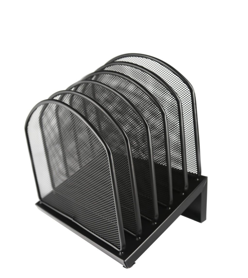 HURON Slant Desk Organizer, 5 Slot, Black Steel Mesh