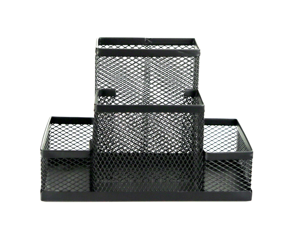 HURON Pen Holder, 4 Cmptmt Metal Mesh, Black