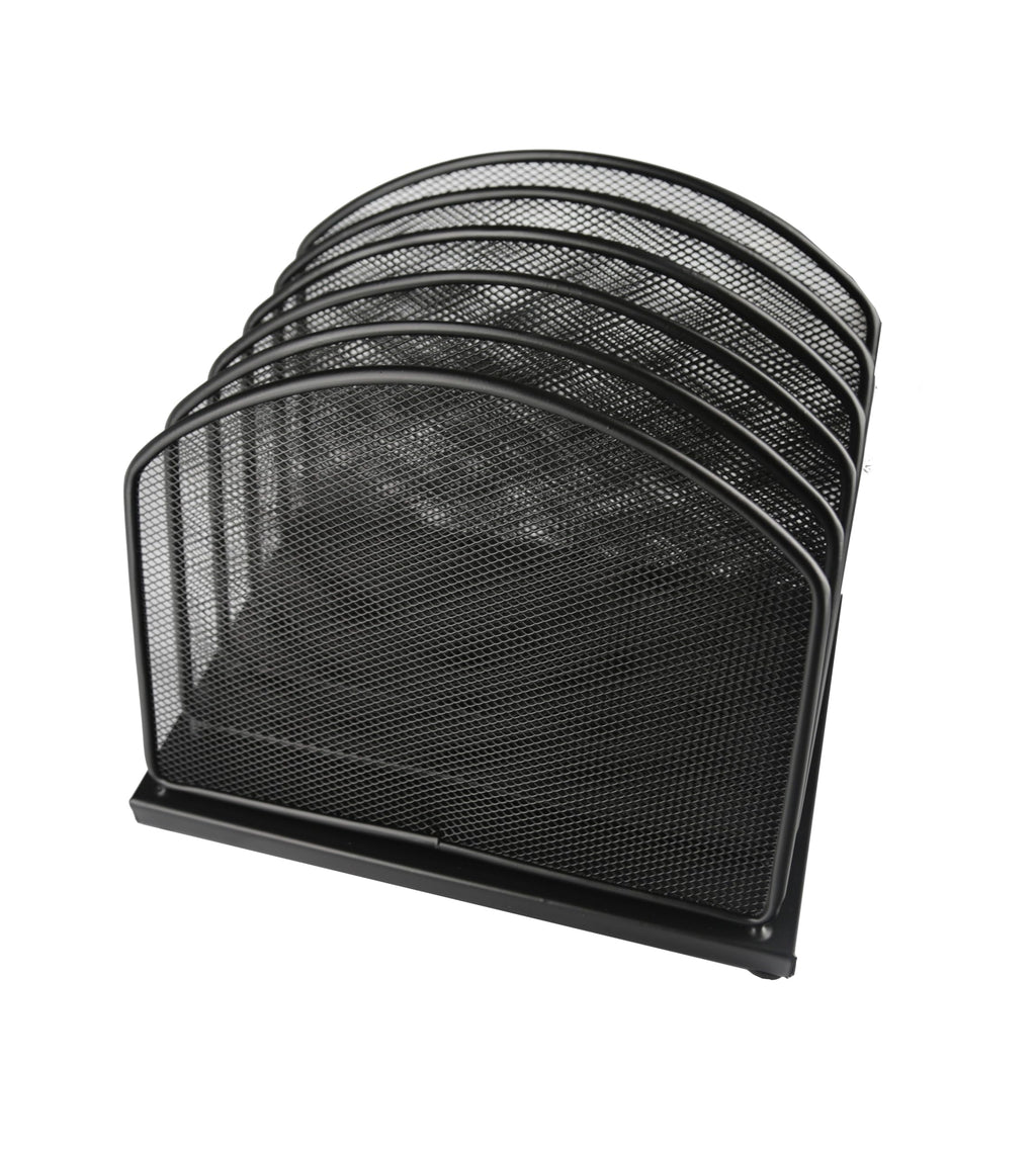 HURON Slant Desk Organizer, 5 Slot, Black Steel Mesh
