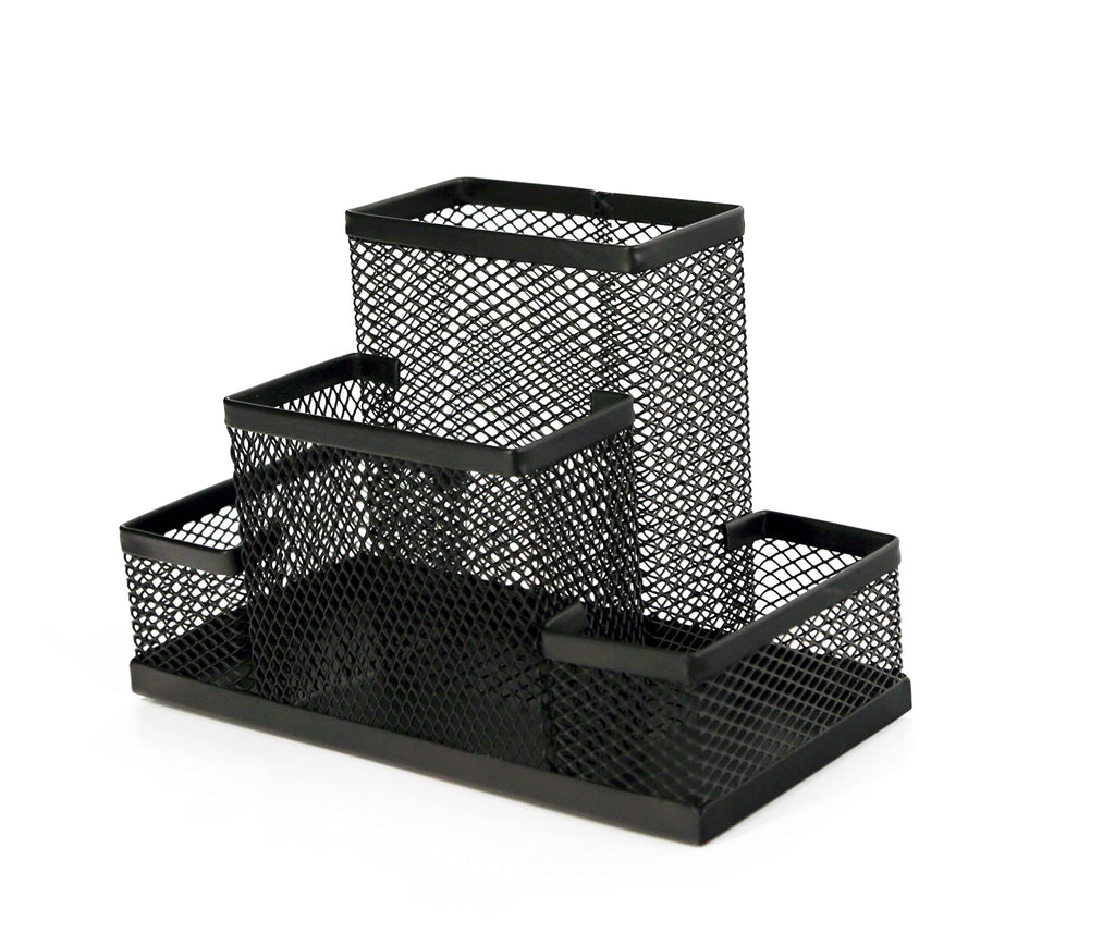 HURON Pen Holder, 4 Cmptmt Metal Mesh, Black