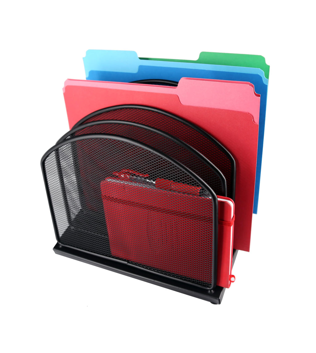 HURON Slant Desk Organizer, 5 Slot, Black Steel Mesh