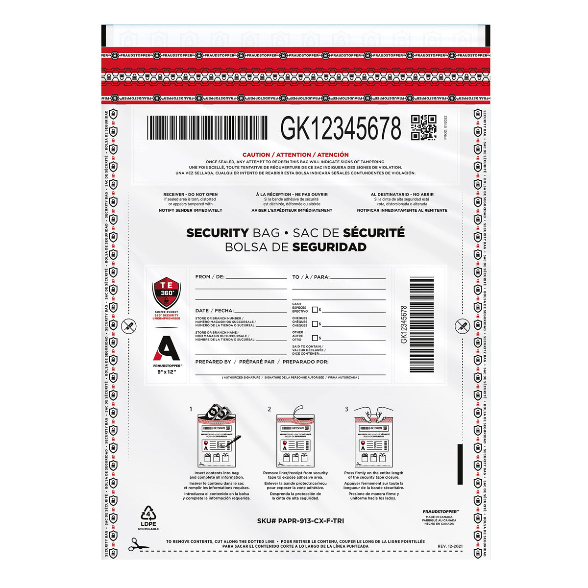 Fraudstopper Level 4 9x12 White Tamper Evident Bag