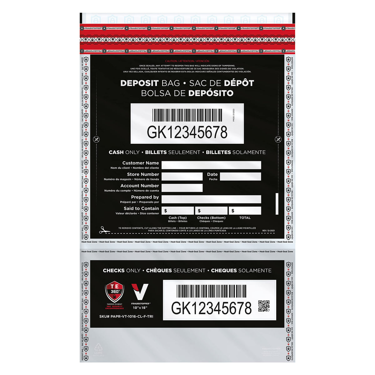Fraudstopper Level 4 10x16 Twin Clear Tamper Evident Bag
