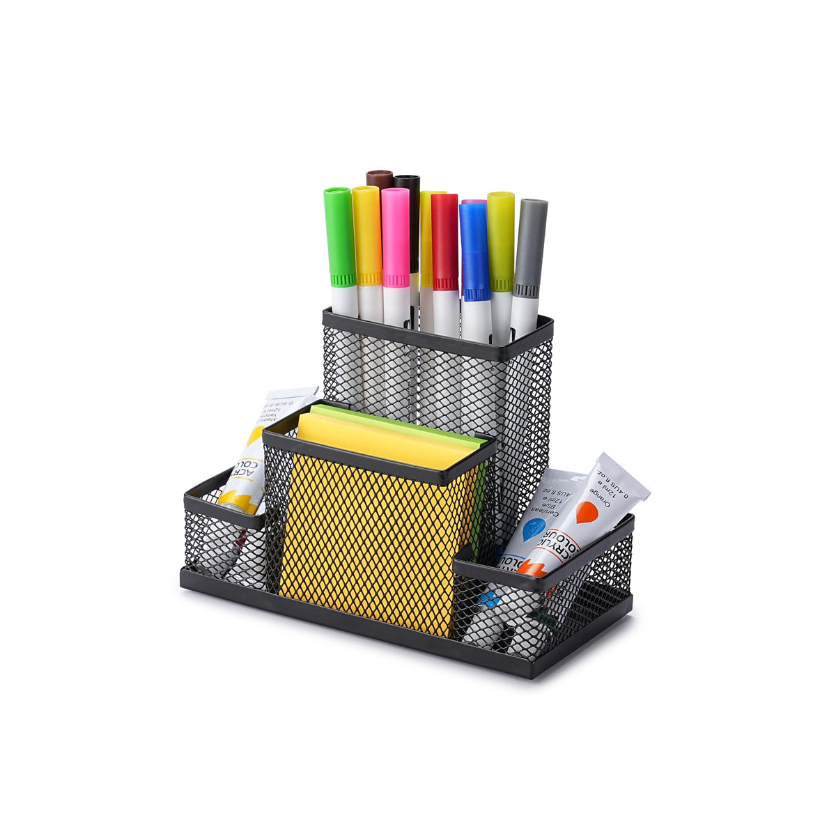 HURON Pen Holder, 4 Cmptmt Metal Mesh, Black