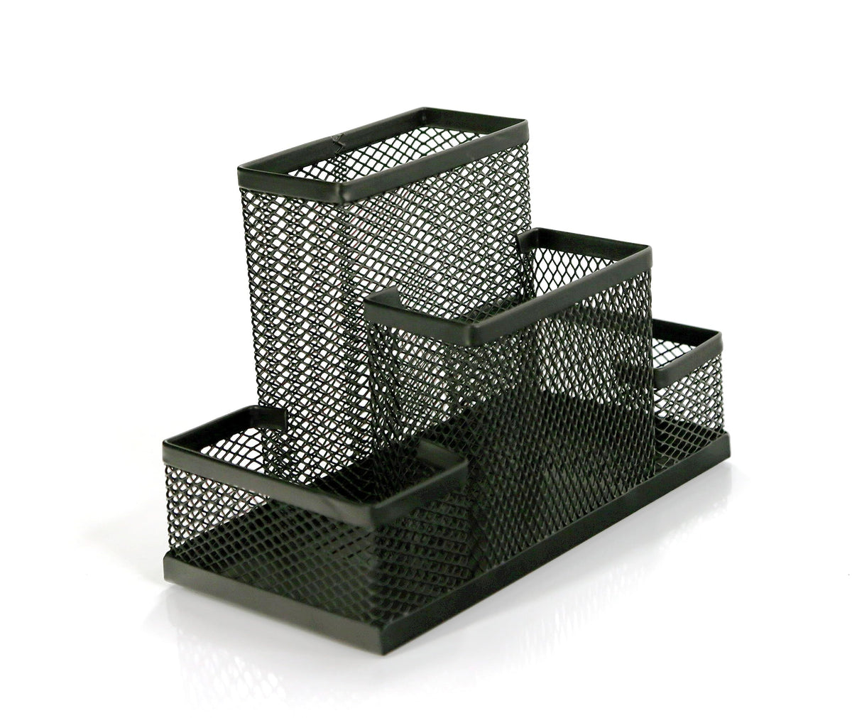 HURON Pen Holder, 4 Cmptmt Metal Mesh, Black